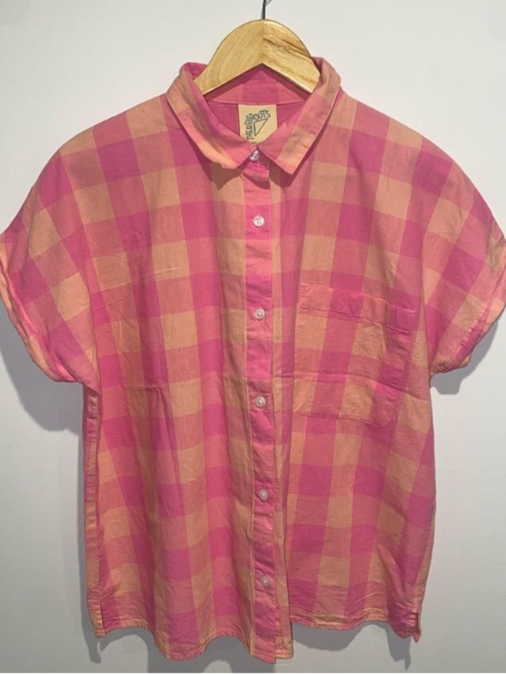 Therabouts Pink and Peach Plaid Shortsleeved Button-Up Shirt